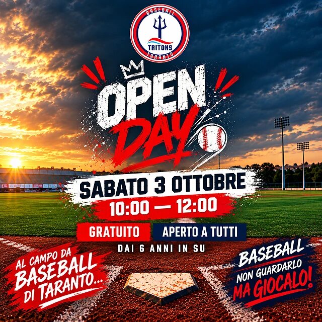 Locandina Open Day Tritons: sabato 3 ottobre, gratuito, aperto a tutti, dai 6 anni in su
